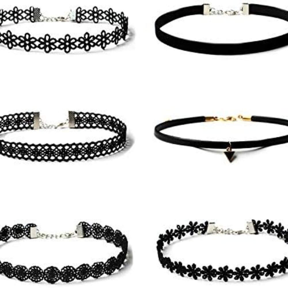 6 PCS Necklaces Black Velvet Choker Set Classic Gothic Tattoo Lace Chokers